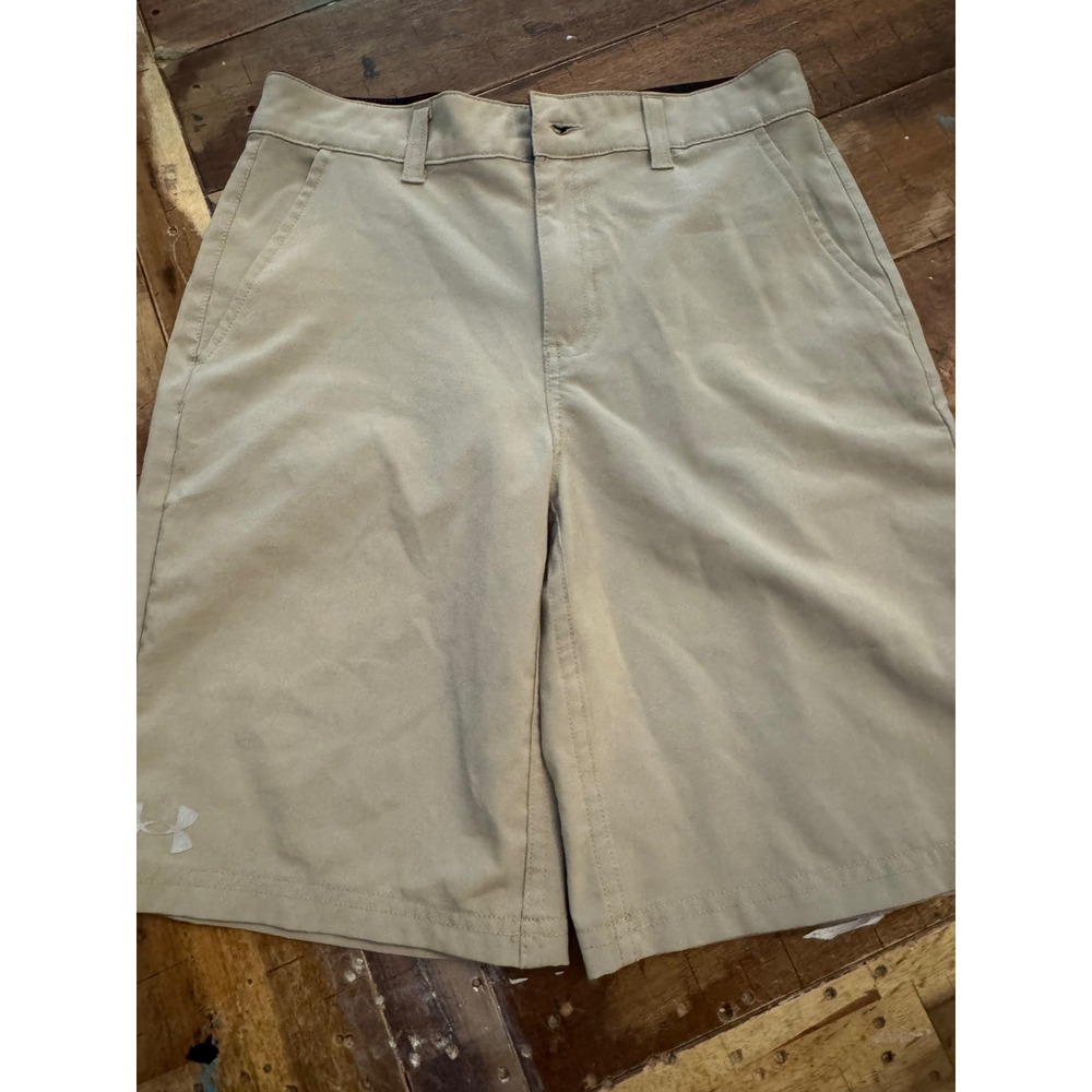 Under Armour Boys Khaki Performance Golf Shorts Tan Size 12 Stretch Flat Front